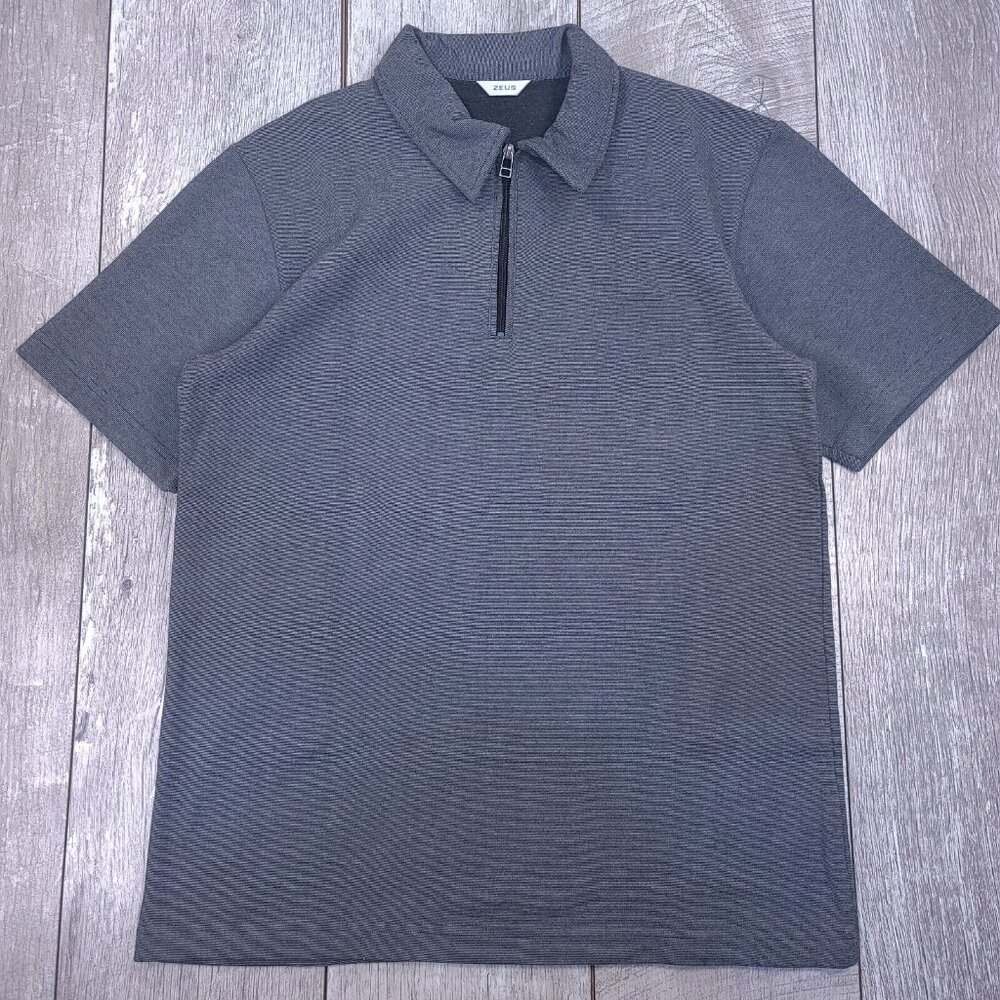 Zeus Mens Performance Polo Shirt Size XL Gray Short Sleeve 1/4 Zip Pique Golf